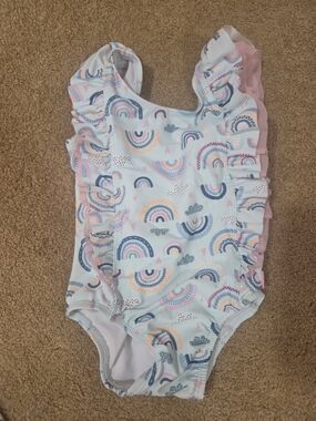 Ruffle Butts Pastel Rainbow Ruffle One-Piece - Pink & Light Blue